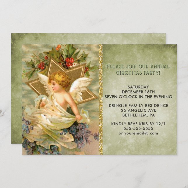 Vintage Christmas Angel Holiday Party Invitation (Front/Back)