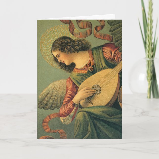 Vintage Christmas, Angel Musician Melozzo da Forli Holiday Card (Front)
