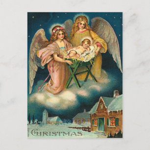 Vintage Christmas Angel Nativity Holiday Postcard