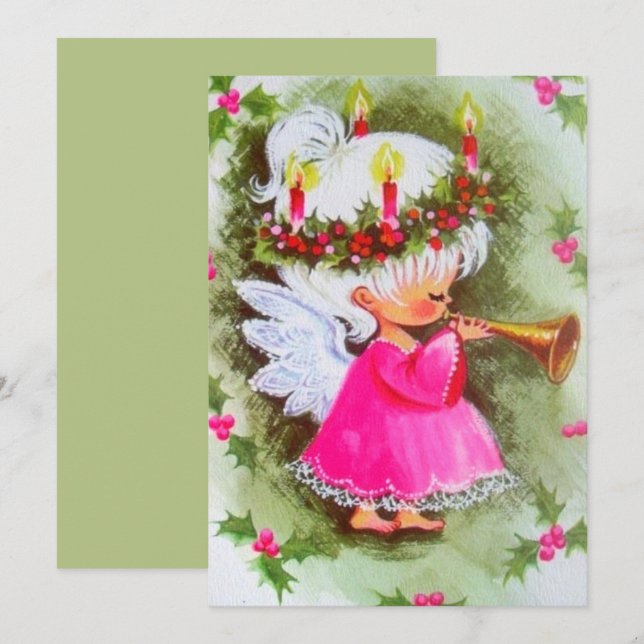 Vintage Christmas Angel Playing Music Holiday Card (Front/Back)