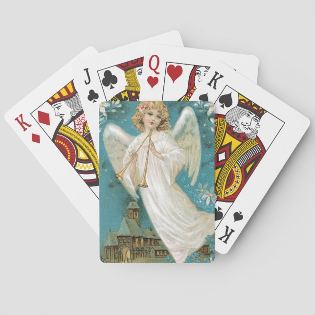 Vintage Christmas Angel playing Trumpet Playing Cards (Back)