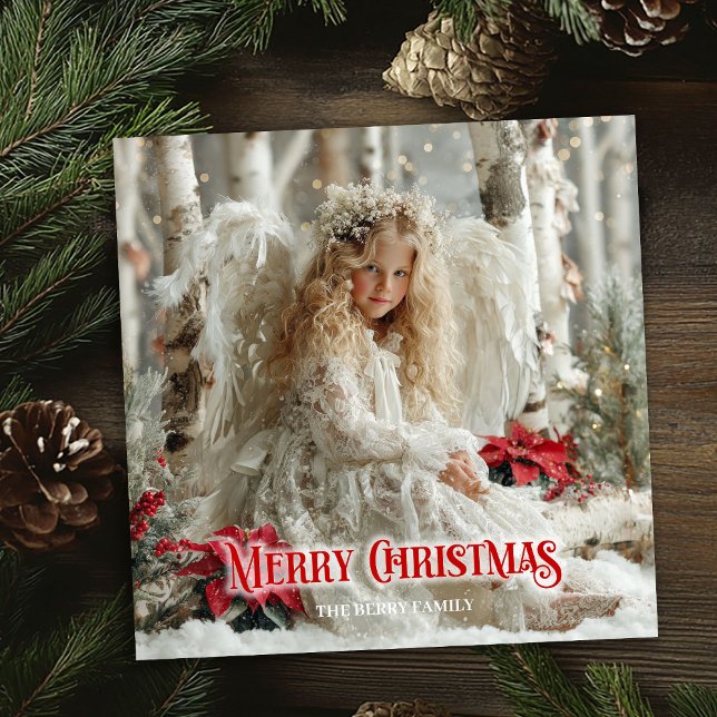 Vintage Christmas angel red poinsettias holiday  (Vintage Christmas angel red poinsettias holiday card)