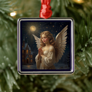 Vintage Christmas Angel Starry Night Metal Ornament