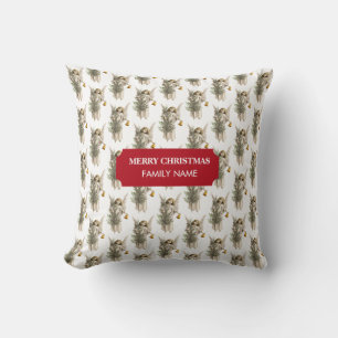 Vintage Christmas Angel & Tree Holiday Custom Name Cushion