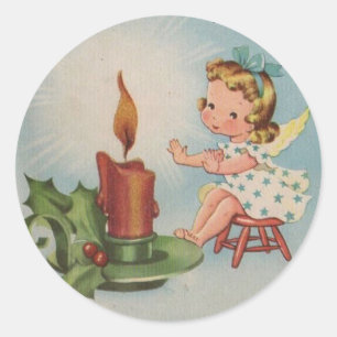 Vintage Christmas Angel Warm By a candle Classic Round Sticker