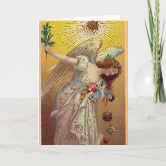 Vintage Christmas Angel With Doll Holiday Card (Front)