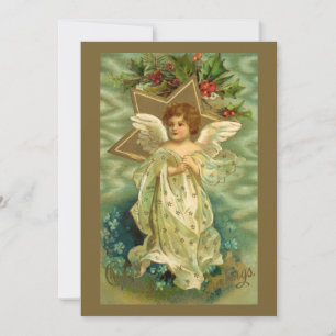 Vintage Christmas Angel with Gold Stars Invitation