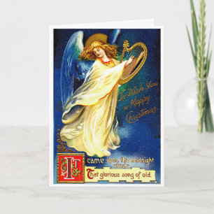 Vintage Christmas Angel With Harp Holiday Card