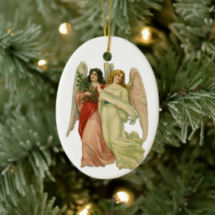 Vintage Christmas, Angelic Victorian Angels Ceramic Ornament