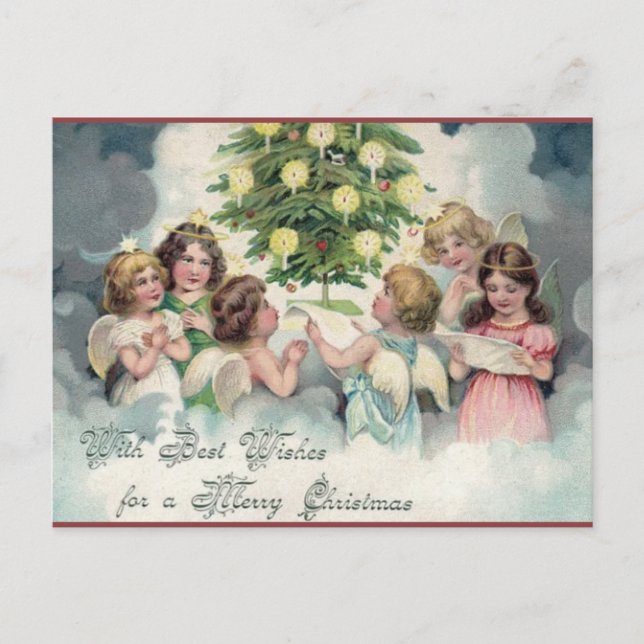 Vintage Christmas Angels Around a Tree Postcard (Front)