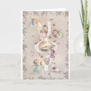 Vintage Christmas -Angels Bring Joy to Baby Jesus, Holiday Card