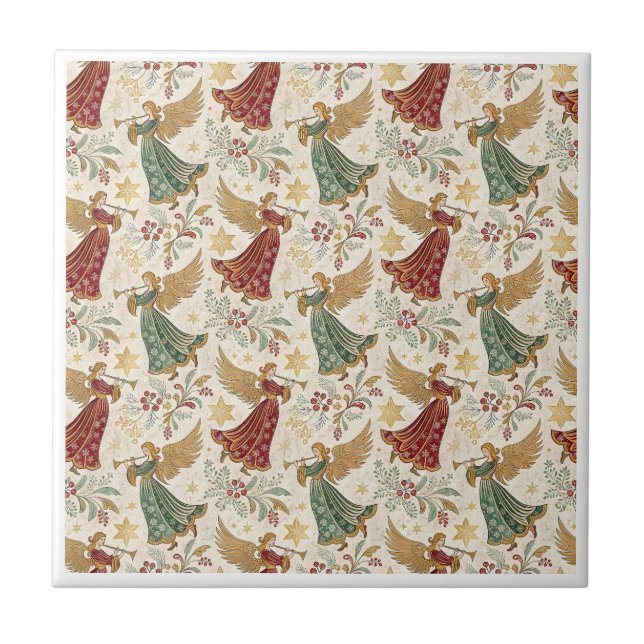 Vintage Christmas Angels  Ceramic Tile (Front)