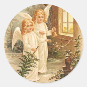 Vintage Christmas Angels Classic Round Sticker