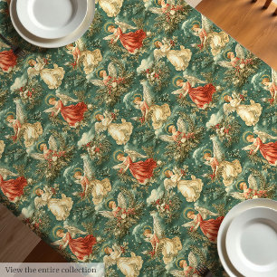 Vintage Christmas Angels holly berry tablecloth