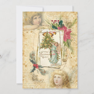 Vintage Christmas Angels, Holly & Poinsettias Holiday Card