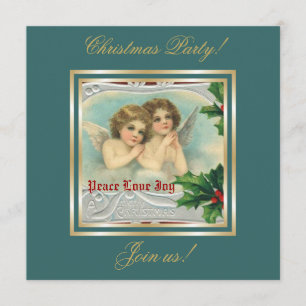 Vintage Christmas angels & holy berry invitation