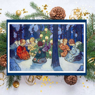 Vintage Christmas Angels in the Forest Holiday Card