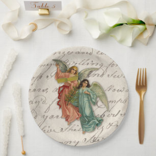 Vintage Christmas Angels Victorian Antique Paper Plate