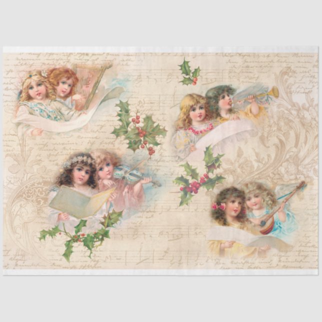 Vintage Christmas Angels w/Musical Ephemera Tissue Paper (Front)