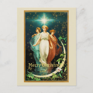 Vintage Christmas Angels with Star Postcard