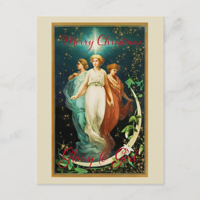 Vintage Christmas Angels with Star Postcard (Front)