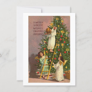 Vintage Christmas Angles Decorate Tree Holiday Card