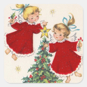 Vintage Christmas Angles Decorate Tree Square Sticker