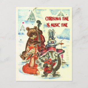 Vintage Christmas, Animal music group Holiday Postcard