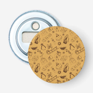 vintage christmas animals and bird hand drawn bottle opener