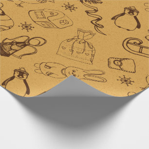 vintage christmas animals and bird hand drawn wrapping paper