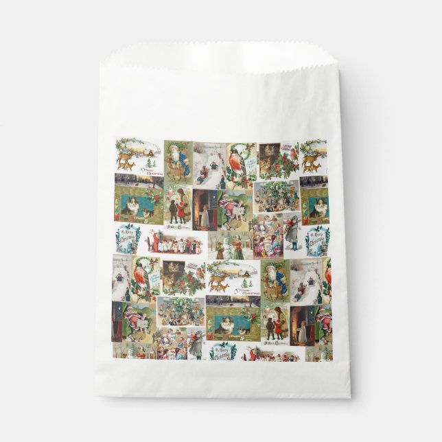 Vintage Christmas Antique Collage Christmas Party  Favour Bag (Front)