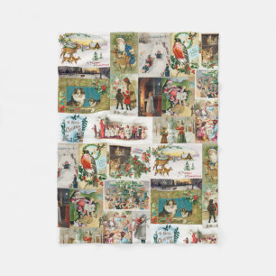 Vintage Christmas Antique Collage Fleece Blanket