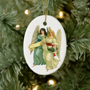 Vintage Christmas, Antique Victorian Angel Die Cut Ceramic Ornament