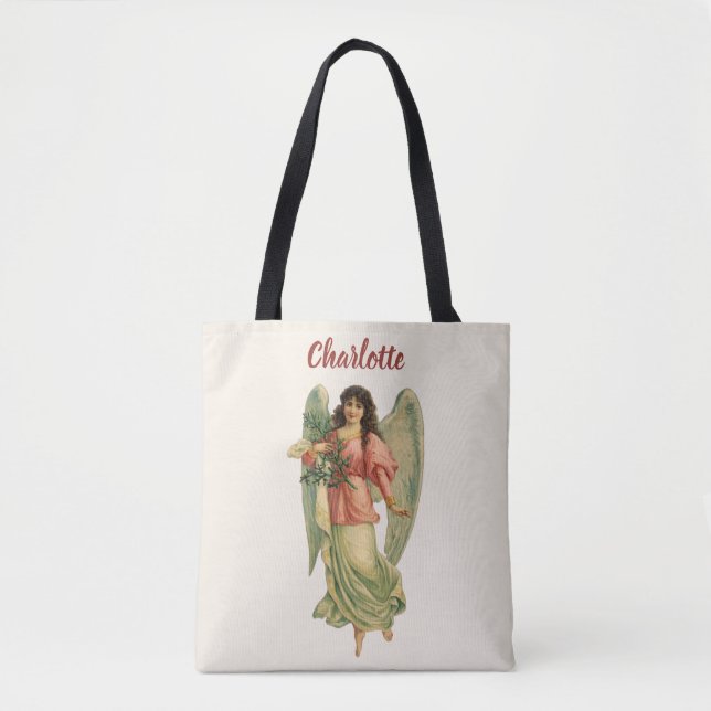 Vintage Christmas, Antique Victorian Angel Tote Bag (Front)