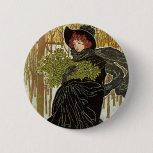 Vintage Christmas Art Nouveau Scribners Cover 1895 6 Cm Round Badge