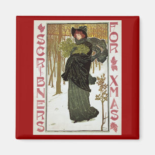 Vintage Christmas Art Nouveau Scribners Cover 1895 Magnet
