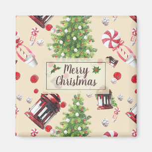 Vintage Christmas Art Pattern Magnet