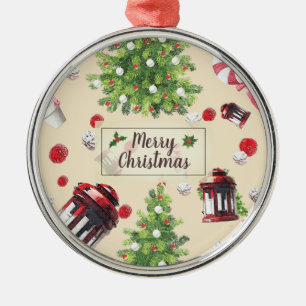 Vintage Christmas Art Pattern Metal Ornament