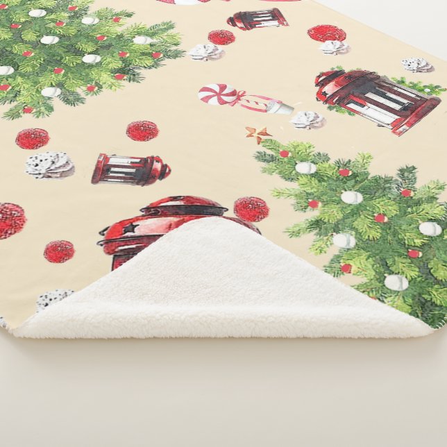 Vintage Christmas Art Pattern Sherpa Blanket (3/4)