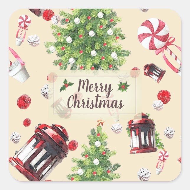 Vintage Christmas Art Pattern Square Sticker (Front)
