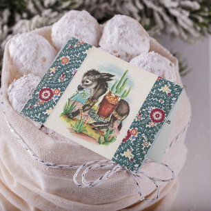 Vintage Christmas Baby Donkey Cactus Succulents Holiday Card