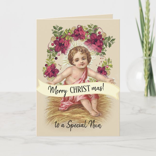 Vintage Christmas Baby Jesus Catholic Nun Holiday Card (Front)