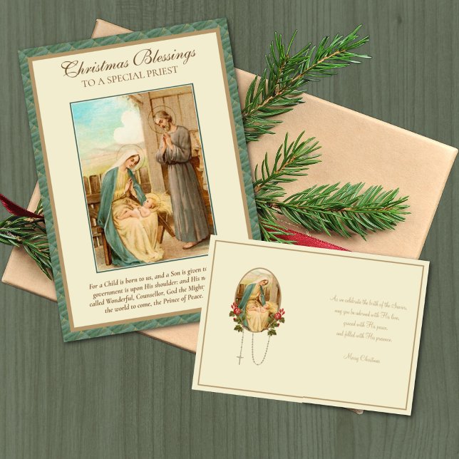 Vintage Christmas Baby Jesus Catholic Priest Holid Holiday Card (Traditional Catholic Christmas Card for priest or bishop Easy to personalize! )