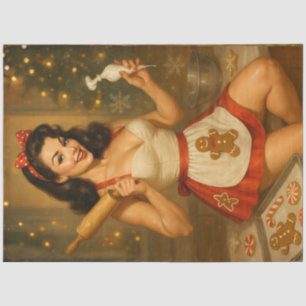 Vintage Christmas Baker Pin-Up with Gingerbread  Tissue Paper