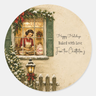 Vintage Christmas Baking Baked with Love Holiday Classic Round Sticker
