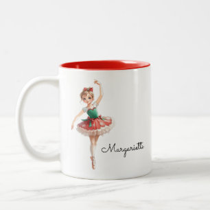 Vintage Christmas Ballet Girl Two-Tone Coffee Mug