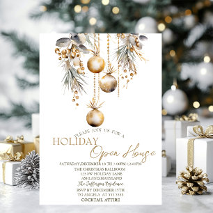 Vintage Christmas Balls Holiday Open House Invitation