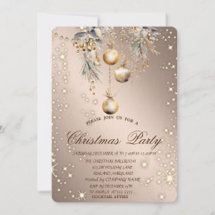 Vintage Christmas Balls Rose Gold Christmas  Invitation