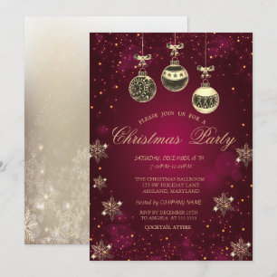 Vintage Christmas Balls, Snowflakes Red Company Invitation