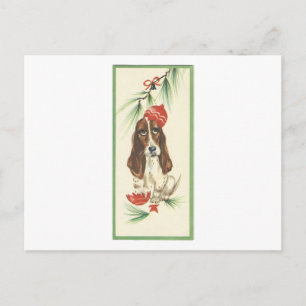 Vintage Christmas Basset Hound Card